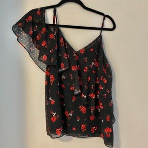 Bardot ruffle one shoulder top